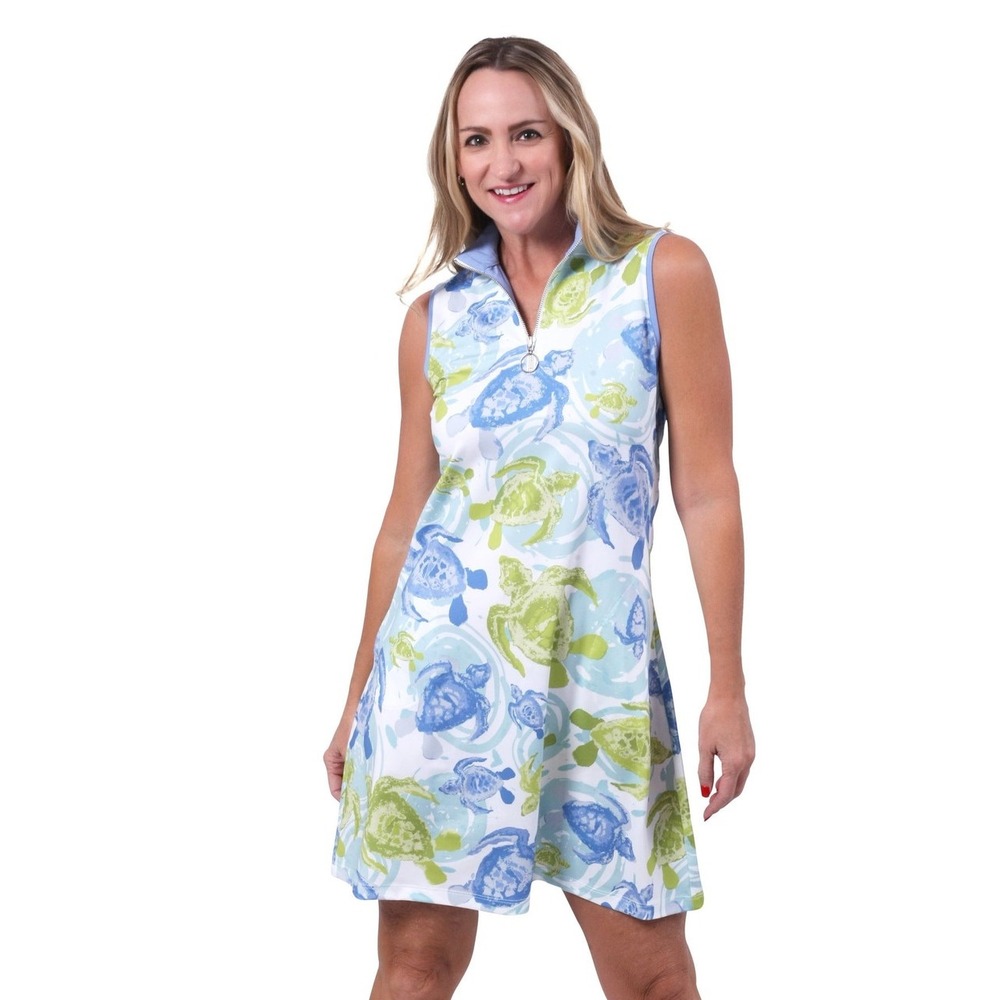 AnaClare Active‎ Dress Turtle Print Sleeveless Golf Casual Sun Dress M